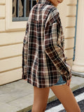 Collar Long Sleeved Pocket Button Checkered Top