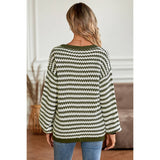 Stripe Crochet Color Block V Neck Knit Sweater