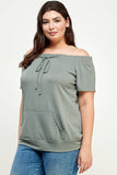 Plus Size Drawstring Off The Shoulder Top