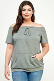 Plus Size Drawstring Off The Shoulder Top