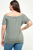 Plus Size Drawstring Off The Shoulder Top