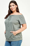 Plus Size Drawstring Off The Shoulder Top