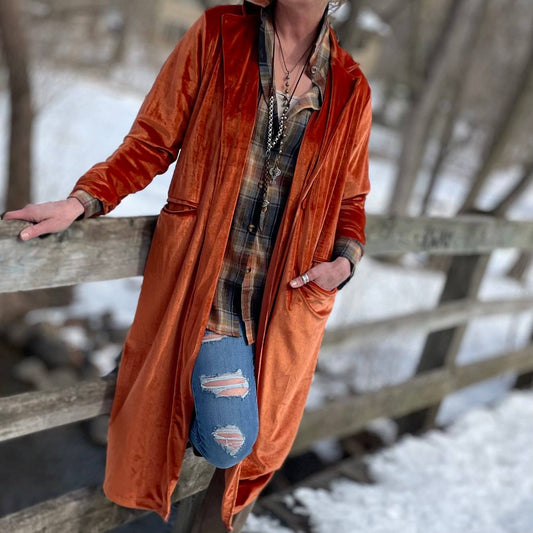 Marley Velvet Duster Coat - Rust